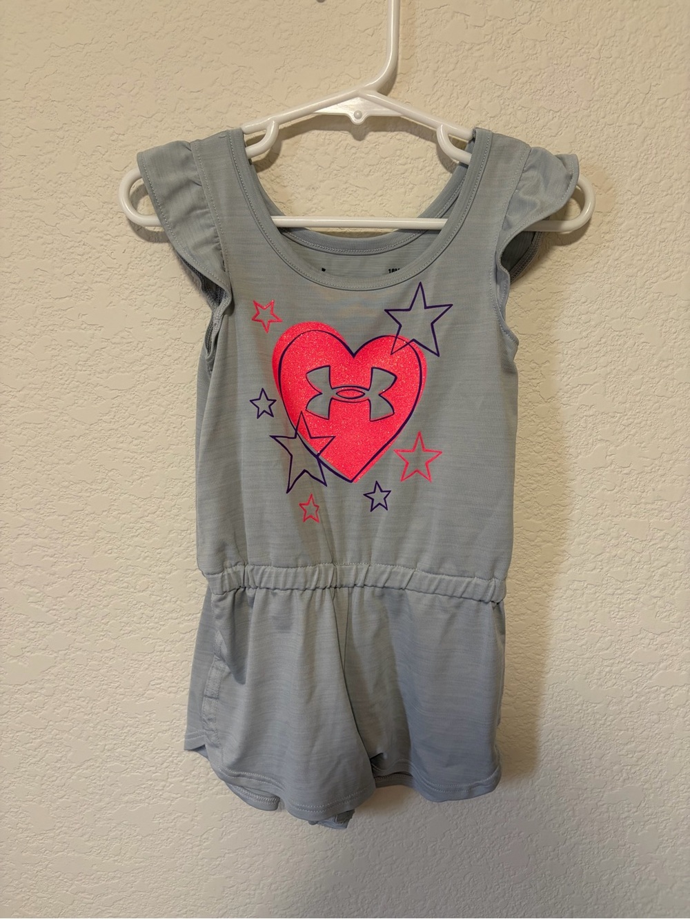 Under Armour Girls' Gray Romper with Neon Pink Heart & Purple Stars
